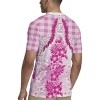 Aloha Hawaii Palaka Rugby Jersey Pink Plumeria Lei - Polynesian Pride