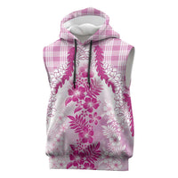 Aloha Hawaii Palaka Sleeveless Hoodie Pink Plumeria Lei - Polynesian Pride