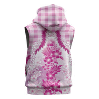 Aloha Hawaii Palaka Sleeveless Zip Hoodie Pink Plumeria Lei - Polynesian Pride