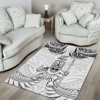 New Zealand Maori Taiaha Area Rug Tiki Warrior White LT05 - Polynesian Pride