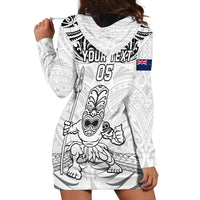 Custom New Zealand Maori Taiaha Hoodie Dress Tiki Warrior White LT05 - Polynesian Pride