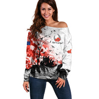Kei Wareware Tatou New Zealand ANZAC Day Off Shoulder Sweater Lest We Forget LT05 Women White - Polynesian Pride