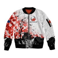 Kei Wareware Tatou New Zealand ANZAC Day Sleeve Zip Bomber Jacket Lest We Forget LT05 Unisex White - Polynesian Pride