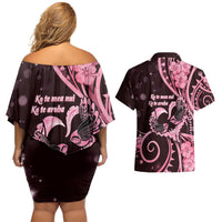 New Zealand Valentine Couples Matching Off Shoulder Short Dress and Hawaiian Shirt Aroha Sweet Pink Piwakawaka LT05 - Polynesian Pride