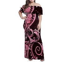 New Zealand Valentine Family Matching Off Shoulder Maxi Dress and Hawaiian Shirt Aroha Sweet Pink Piwakawaka LT05 Mom's Dress Pink - Polynesian Pride