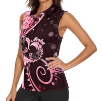 New Zealand Valentine Women Sleeveless Polo Shirt Aroha Sweet Pink Piwakawaka LT05 - Polynesian Pride