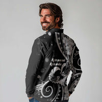 New Zealand Valentine Long Sleeve Polo Shirt Aroha Gray Piwakawaka LT05 - Polynesian Pride