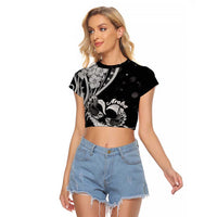 New Zealand Valentine Raglan Cropped T Shirt Aroha Gray Piwakawaka LT05 Female Gray - Polynesian Pride