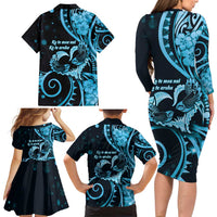 New Zealand Valentine Family Matching Long Sleeve Bodycon Dress and Hawaiian Shirt Aroha Cyan Piwakawaka LT05 - Polynesian Pride