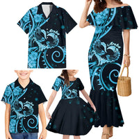 New Zealand Valentine Family Matching Mermaid Dress and Hawaiian Shirt Aroha Cyan Piwakawaka LT05 - Polynesian Pride