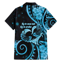 New Zealand Valentine Family Matching Puletasi and Hawaiian Shirt Aroha Cyan Piwakawaka LT05 - Polynesian Pride