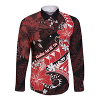 Personalised Hawaii Valentine Day Long Sleeve Button Shirt Polynesian Hibiscus Art Style Red LT05 Unisex Red - Polynesian Pride
