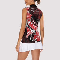 Personalised Hawaii Valentine Day Women Sleeveless Polo Shirt Polynesian Hibiscus Art Style Red LT05 - Polynesian Pride