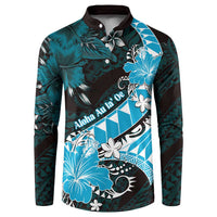 Personalised Hawaii Valentine Day Button Sweatshirt Polynesian Hibiscus Art Style Turquoise LT05 Turquoise - Polynesian Pride