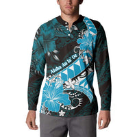 Personalised Hawaii Valentine Day Button Sweatshirt Polynesian Hibiscus Art Style Turquoise LT05 - Polynesian Pride