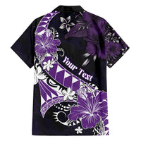 Personalised Hawaii Valentine Day Family Matching Tank Maxi Dress and Hawaiian Shirt Polynesian Hibiscus Art Style Purple
