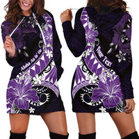Personalised Hawaii Valentine Day Hoodie Dress Polynesian Hibiscus Art Style Purple