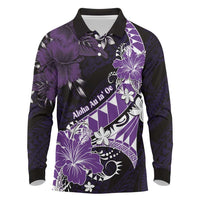 Personalised Hawaii Valentine Day Long Sleeve Polo Shirt Polynesian Hibiscus Art Style Purple LT05 Purple - Polynesian Pride