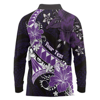 Personalised Hawaii Valentine Day Long Sleeve Polo Shirt Polynesian Hibiscus Art Style Purple LT05 - Polynesian Pride