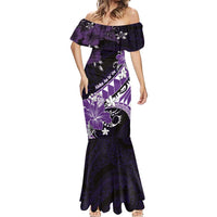 Personalised Hawaii Valentine Day Mermaid Dress Polynesian Hibiscus Art Style Purple