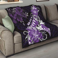 Hawaii Valentine Day Quilt Polynesian Hibiscus Art Style Purple