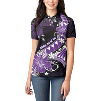 Personalised Hawaii Valentine Day Women Polo Shirt Polynesian Hibiscus Art Style Purple