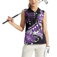 Personalised Hawaii Valentine Day Women Sleeveless Polo Shirt Polynesian Hibiscus Art Style Purple LT05 - Polynesian Pride