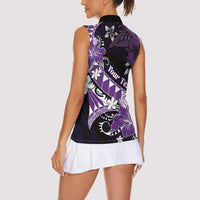 Personalised Hawaii Valentine Day Women Sleeveless Polo Shirt Polynesian Hibiscus Art Style Purple LT05 - Polynesian Pride