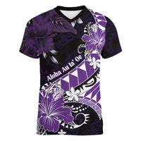 Personalised Hawaii Valentine Day Women V-Neck T-Shirt Polynesian Hibiscus Art Style Purple LT05 Female Purple - Polynesian Pride