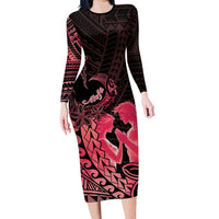 Alofa Samoa Valentine Red Family Matching Long Sleeve Bodycon Dress and Hawaiian Shirt Love Is The Greatest Thing LT05 Mom's Dress Red - Polynesian Pride