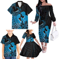 Alofa Samoa Valentine Blue Family Matching Off The Shoulder Long Sleeve Dress and Hawaiian Shirt Love Is The Greatest Thing LT05 Blue - Polynesian Pride