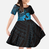 Alofa Samoa Valentine Blue Family Matching Short Sleeve Bodycon Dress and Hawaiian Shirt Love Is The Greatest Thing LT05 Daughter's Dress Blue - Polynesian Pride