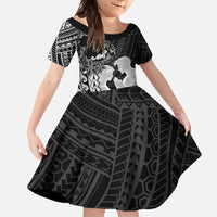 Alofa Samoa Valentine Black Family Matching Long Sleeve Bodycon Dress and Hawaiian Shirt Love Is The Greatest Thing LT05 Daughter's Dress Black - Polynesian Pride