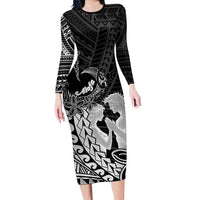 Alofa Samoa Valentine Black Family Matching Long Sleeve Bodycon Dress and Hawaiian Shirt Love Is The Greatest Thing LT05 Mom's Dress Black - Polynesian Pride