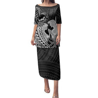 Alofa Samoa Valentine Black Family Matching Puletasi and Hawaiian Shirt Love Is The Greatest Thing LT05 Mom's Dress Black - Polynesian Pride