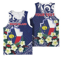 Personalised Wake Island Basketball Jersey Tribal Pattern With Hibiscus Flowers