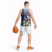 Personalised Wake Island Basketball Jersey Tribal Pattern With Hibiscus Flowers