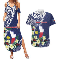 Personalised Wake Island Couples Matching Summer Maxi Dress and Hawaiian Shirt Tribal Pattern With Hibiscus Flowers