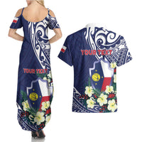 Personalised Wake Island Couples Matching Summer Maxi Dress and Hawaiian Shirt Tribal Pattern With Hibiscus Flowers