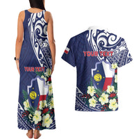 Personalised Wake Island Couples Matching Tank Maxi Dress and Hawaiian Shirt Tribal Pattern With Hibiscus Flowers