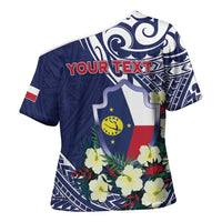 Personalised Wake Island Cross Shoulder Shirt Tribal Pattern With Hibiscus Flowers