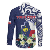 Personalised Wake Island Family Matching Long Sleeve Bodycon Dress and Hawaiian Shirt Tribal Pattern With Hibiscus Flowers