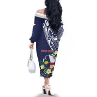 Personalised Wake Island Family Matching Off The Shoulder Long Sleeve Dress and Hawaiian Shirt Tribal Pattern With Hibiscus Flowers