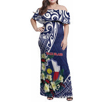 Personalised Wake Island Family Matching Off Shoulder Maxi Dress and Hawaiian Shirt Tribal Pattern With Hibiscus Flowers