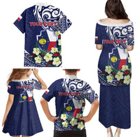 Personalised Wake Island Family Matching Puletasi and Hawaiian Shirt Tribal Pattern With Hibiscus Flowers