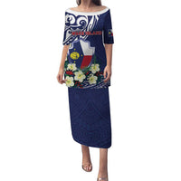 Personalised Wake Island Family Matching Puletasi and Hawaiian Shirt Tribal Pattern With Hibiscus Flowers