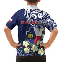 Personalised Wake Island Family Matching Short Sleeve Bodycon Dress and Hawaiian Shirt Tribal Pattern With Hibiscus Flowers