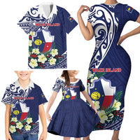 Personalised Wake Island Family Matching Short Sleeve Bodycon Dress and Hawaiian Shirt Tribal Pattern With Hibiscus Flowers