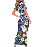 Personalised Wake Island Family Matching Short Sleeve Bodycon Dress and Hawaiian Shirt Tribal Pattern With Hibiscus Flowers