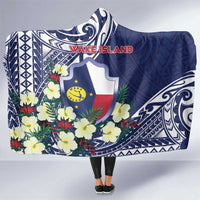 Wake Island Hooded Blanket Tribal Pattern With Hibiscus Flowers